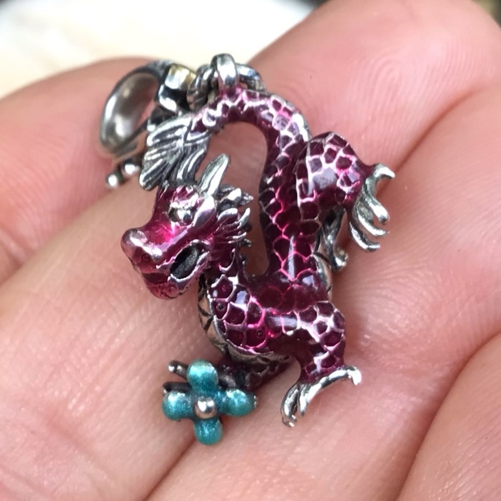 Barbara Bixby Sterling Silver 925 & 18k Gold Enamel Dragon Enhancer Pendant